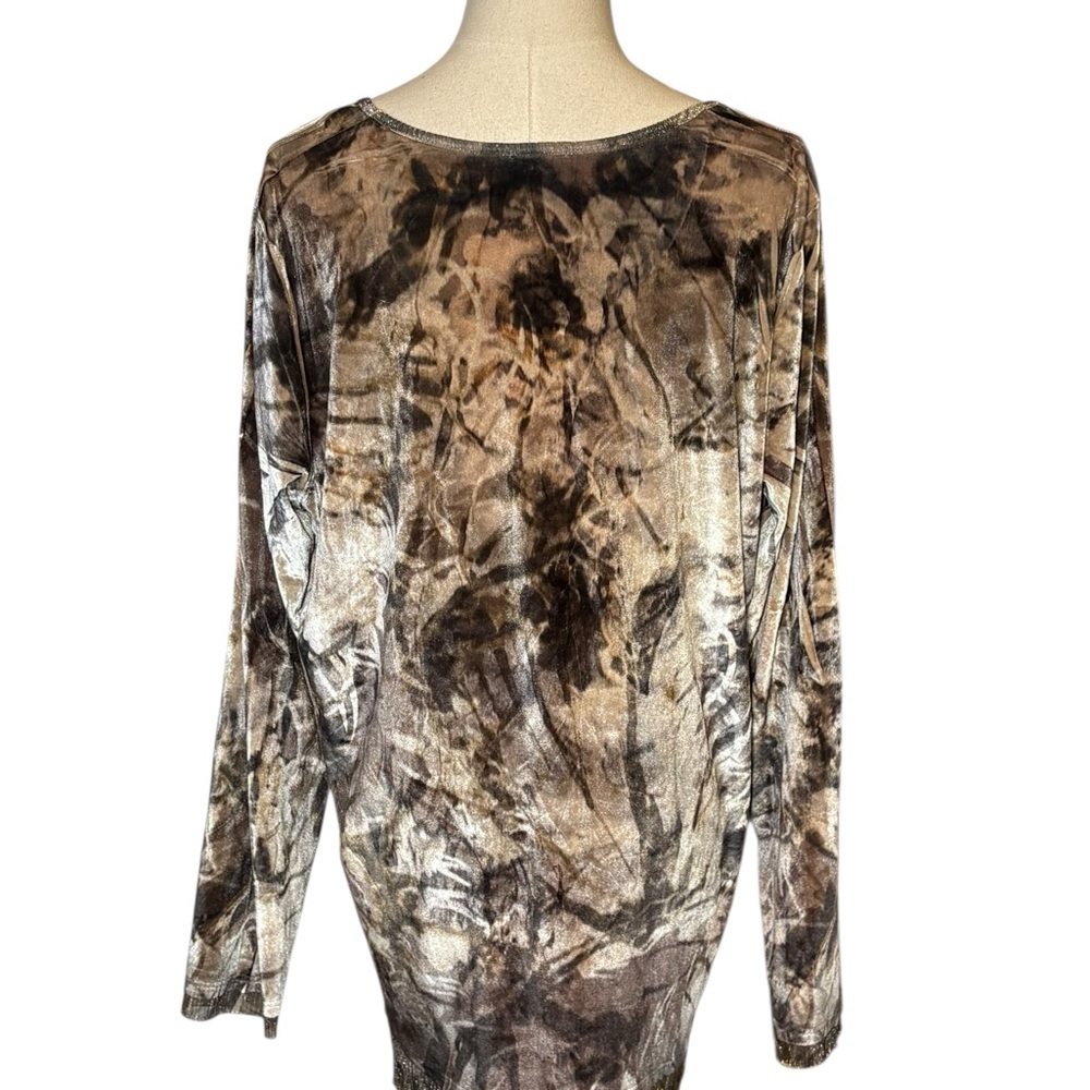 Chico's Multicolor Velvet Blouse Tunic Soft Metallic Olive Green Cream 3 - Picture 4 of 7